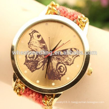 Mode à la main Braided Lady Quartz Thread Butterfly Regarder Montre Bracelet Genève